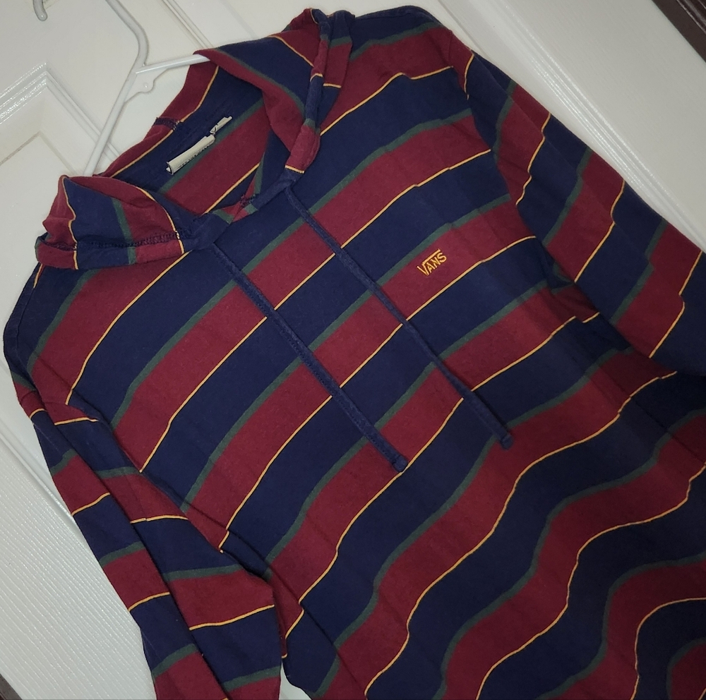 Mens Vans Lightweight Hoodie Navy Burgundy Green Gold Striped